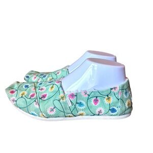TOMS Alpargata Christmas Lights Mint Green Faux Fur Lined Slip On Shoes Womens 9